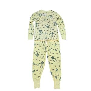 Vintage Pajama Set Yellow Novelty Print Two-Piece Long Sleeve Sleepwear Lounge